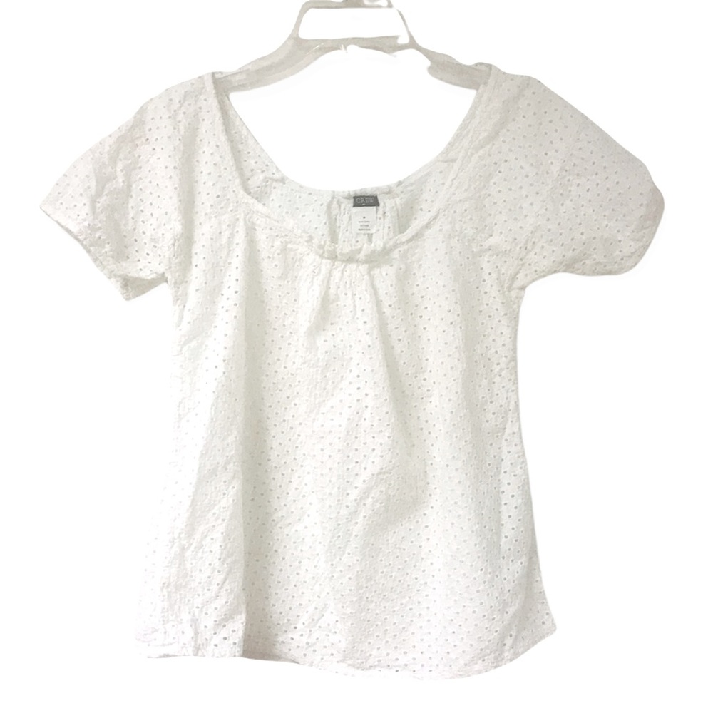J Crew White  eyelit cap sleeve top  Sz M